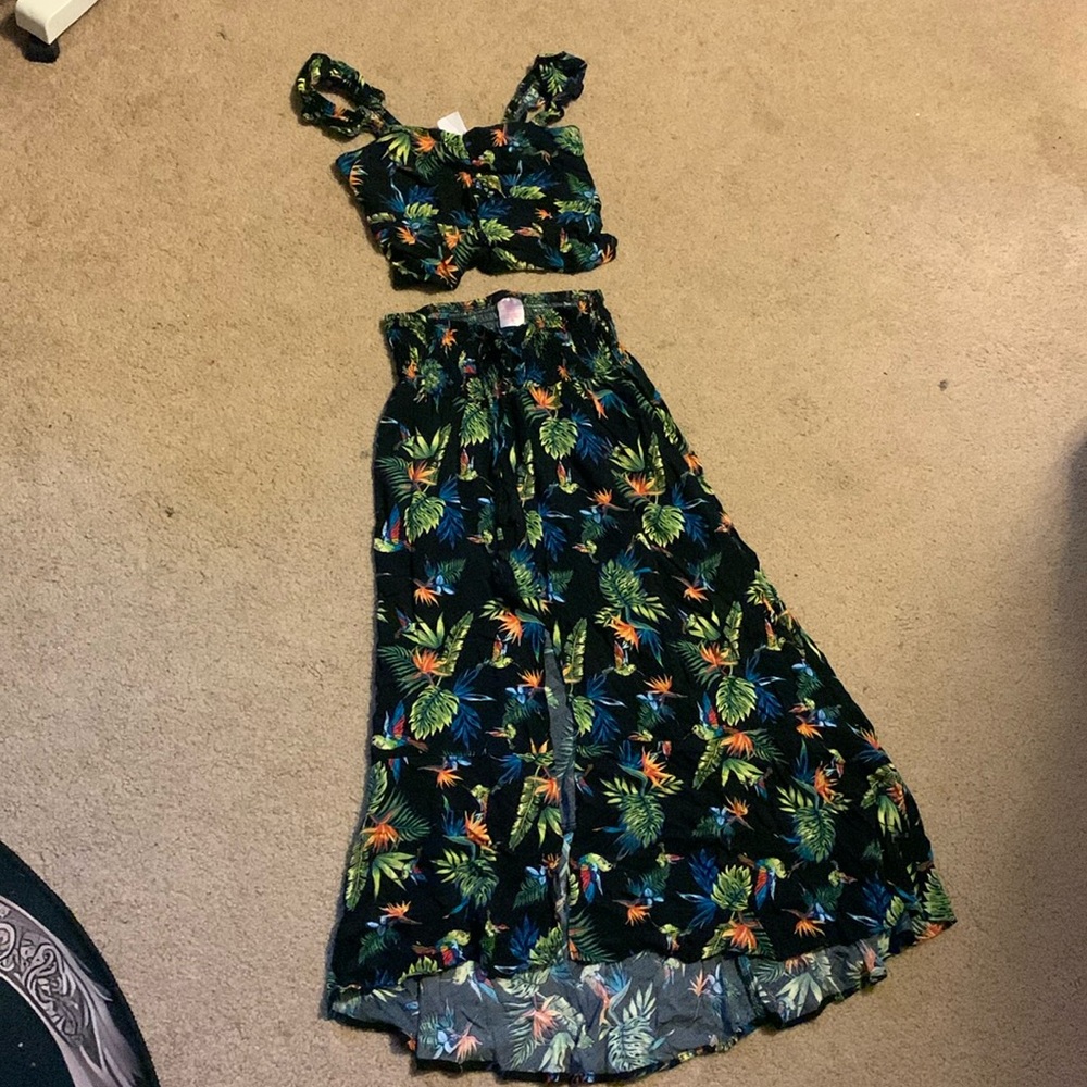 Tropical two piece skirt and tube top set